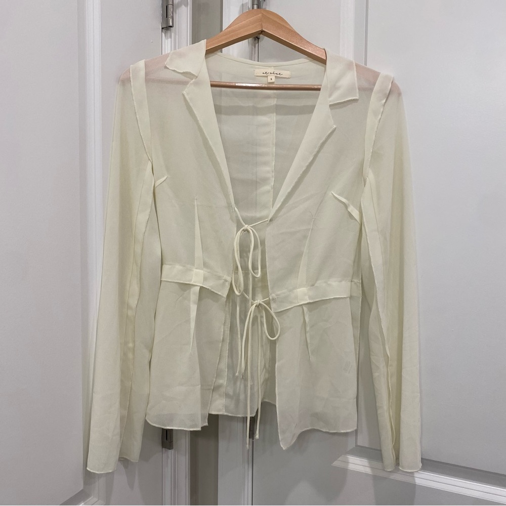 Sheer Cream Bell Sleeve Front Tie Blouse